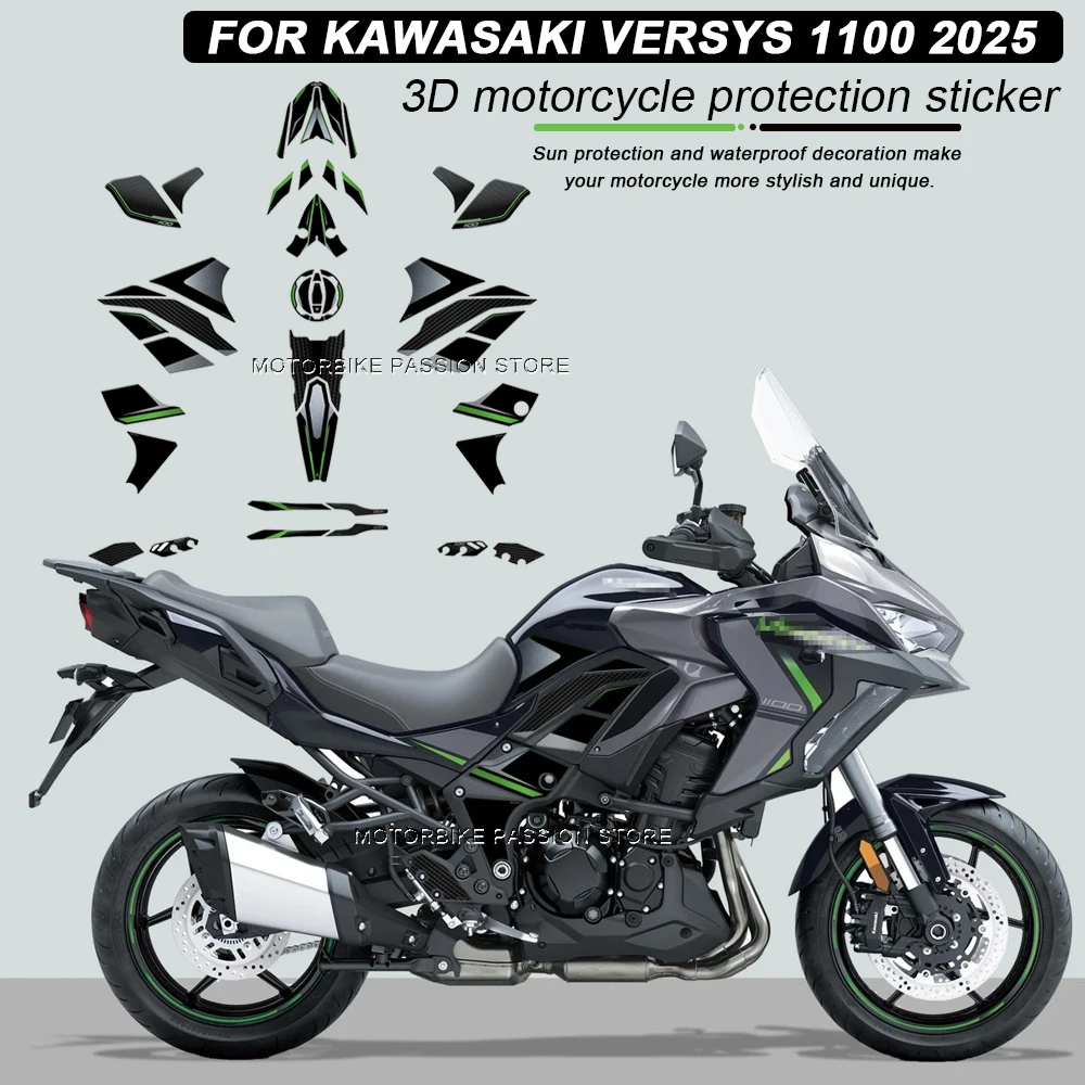 for Kawasaki Versys 1100 VERSYS1100 2025 Waterproof Protective Sticker Motorcycle Guard Stickers 3D Epoxy Resin Sticker