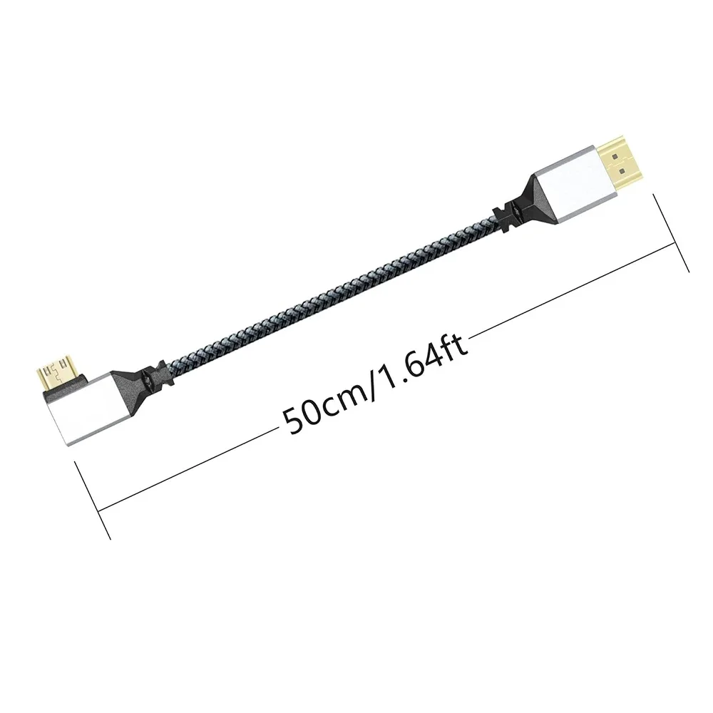 Kabel 0.5M 4K UHD 90 stopni w lewo/w prawo Mini, kompatybilny z HDMI, nylonowy przewód do kamerka do laptopa kamera DV HDTV