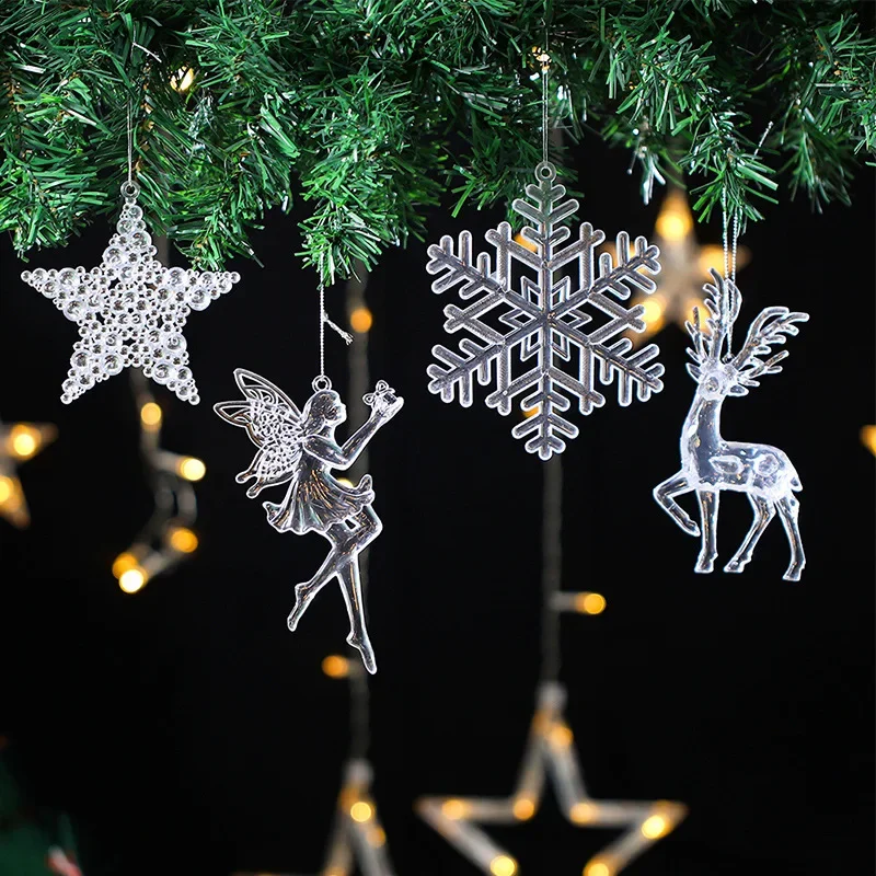 2pcs Crystal Clear Snowflake Christmas Tree Pendants Icicle Decorations for Holiday Winter Party Transparent Hanging Ornament