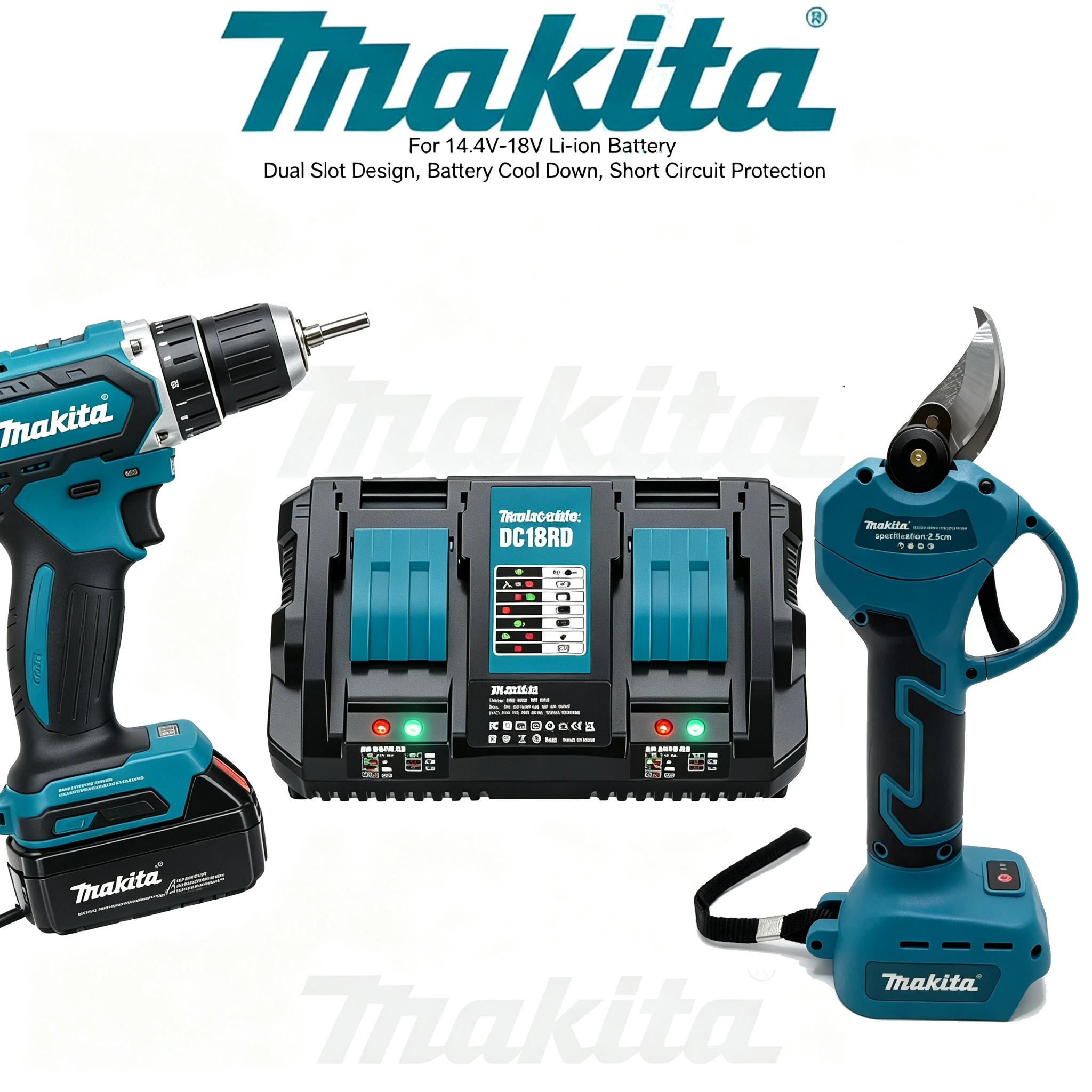 NEW Makita DC18RD DC18RC Genuine Fast Charger,LXT 18V Charging Equipment for DHP487 Compatible Tools,Blower and Pruning Shears