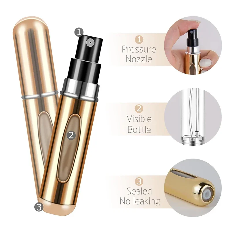 1/4 Stück 5 ml Parfüm-Flüssigkeitsbehälter für tragbare Reisen, Mini-Kosmetik-Zerstäuber, Aluminium-Spray, leere nachfüllbare Flasche