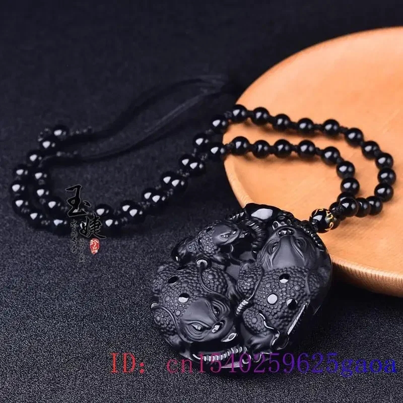 Obsidian Golden Toad Pendant Jewelry Necklace Black Charms Vintage Real Natural Men Pendants Amulet Fashion Talismans Necklaces