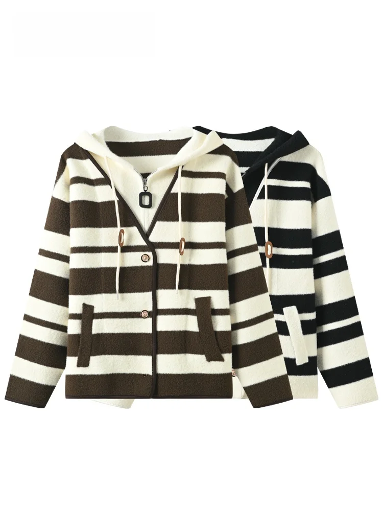 

plus Size Hooded Long Sve Knitwear Casual Sle Women's Top Trendy Spring Faion Comfortable Polyester Jaet for Plump S...