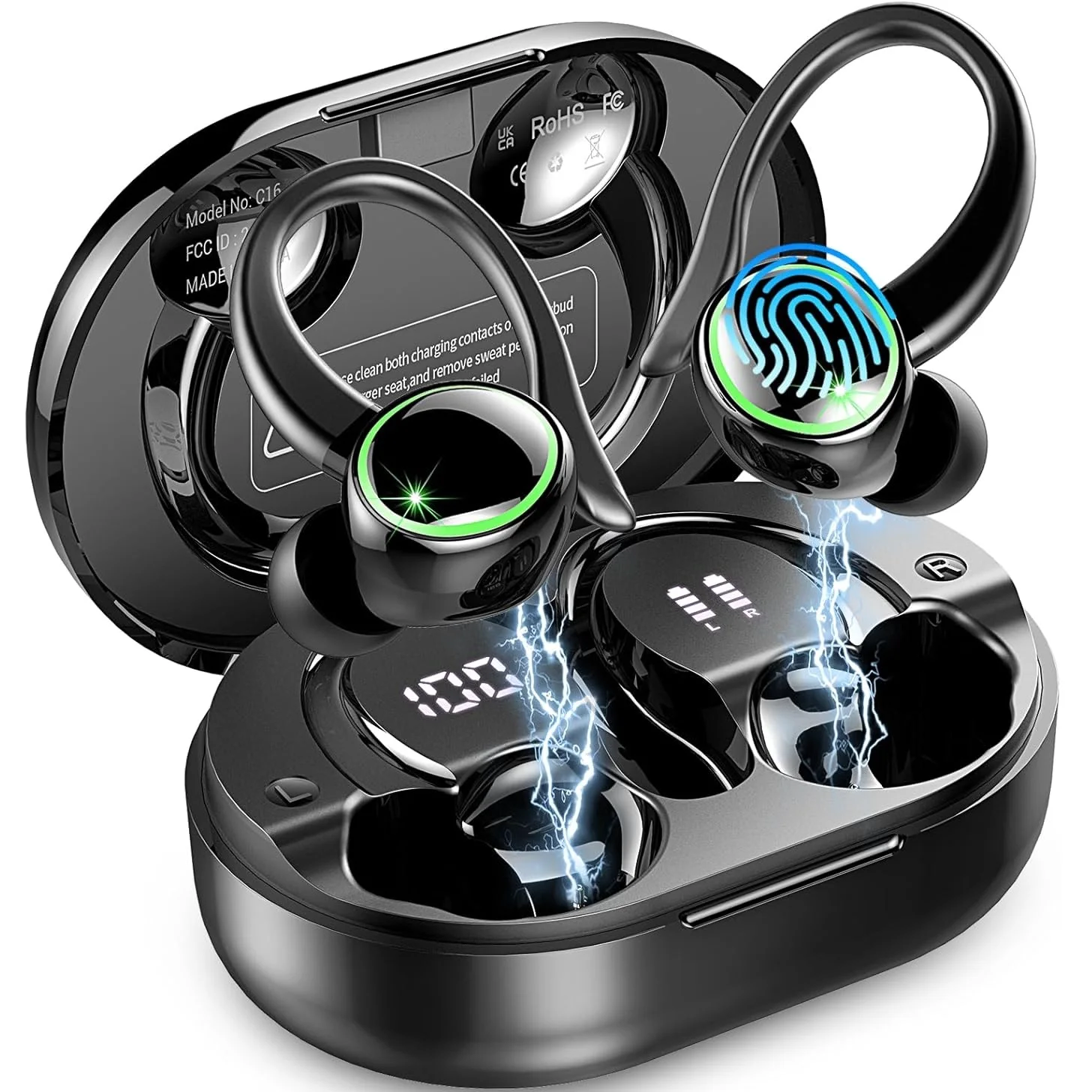 Écouteurs sans fil Bluetooth 5.3 TWS avec micro, contrôle tactile, affichage de l'alimentation LED, son stéréo HiFi, écouteurs de sport, 50 heures de musique