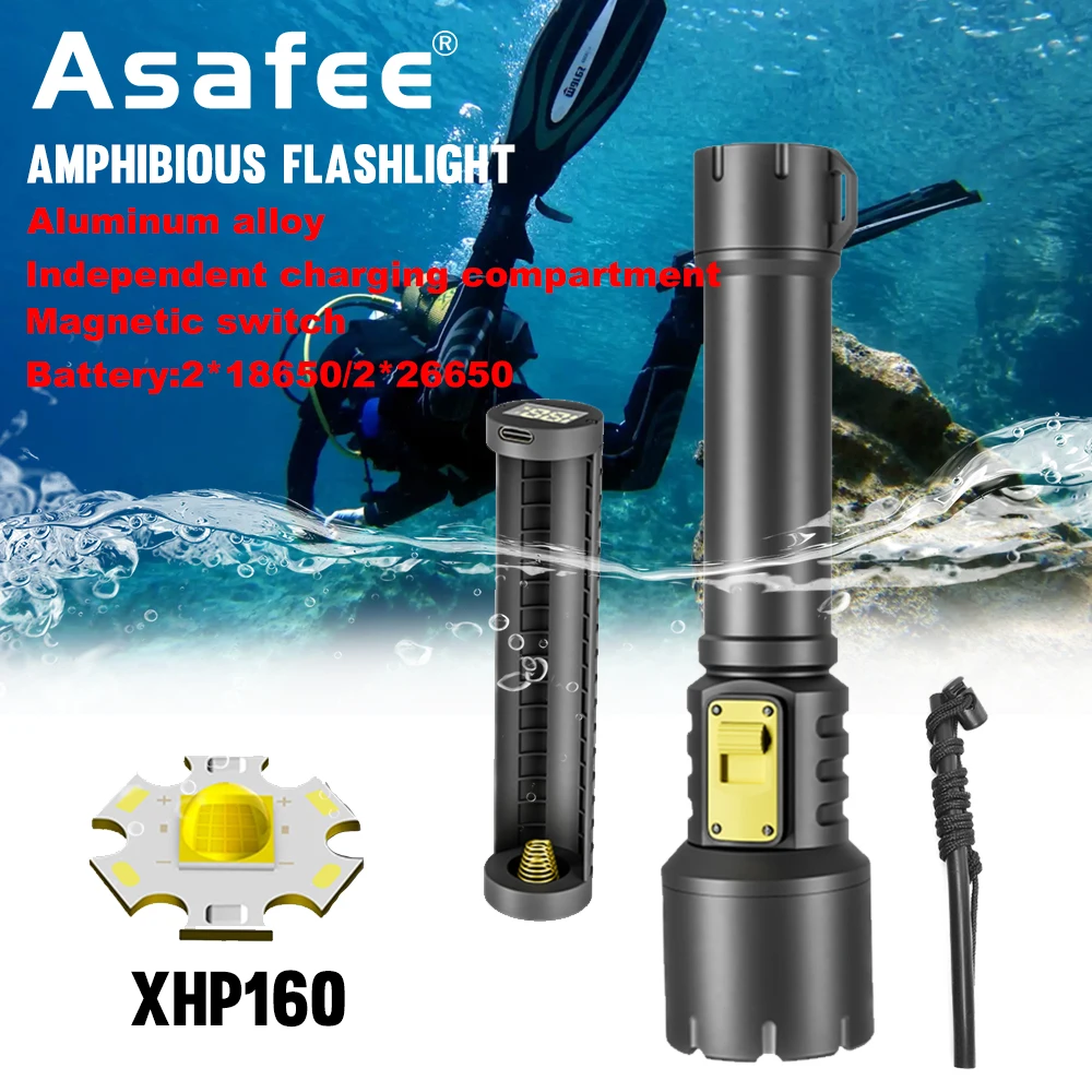 

Asafee New D-311B Amphibious Light Spearfishing Flashlight 21700 Battery 4000LM Powerful Torch Rechargeable Fishing Hunting Lamp