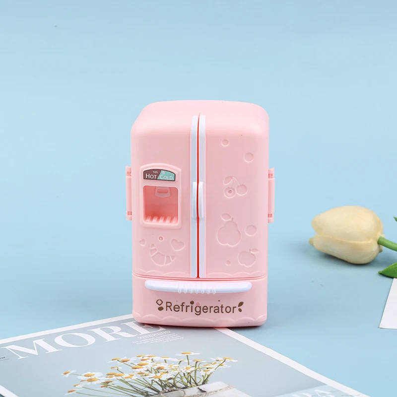 1Pc Dollhouse Miniature Pink Refrigerator 1:12 Mini Cute Fridge Freezer Doll House Kitchen Decor Accessories