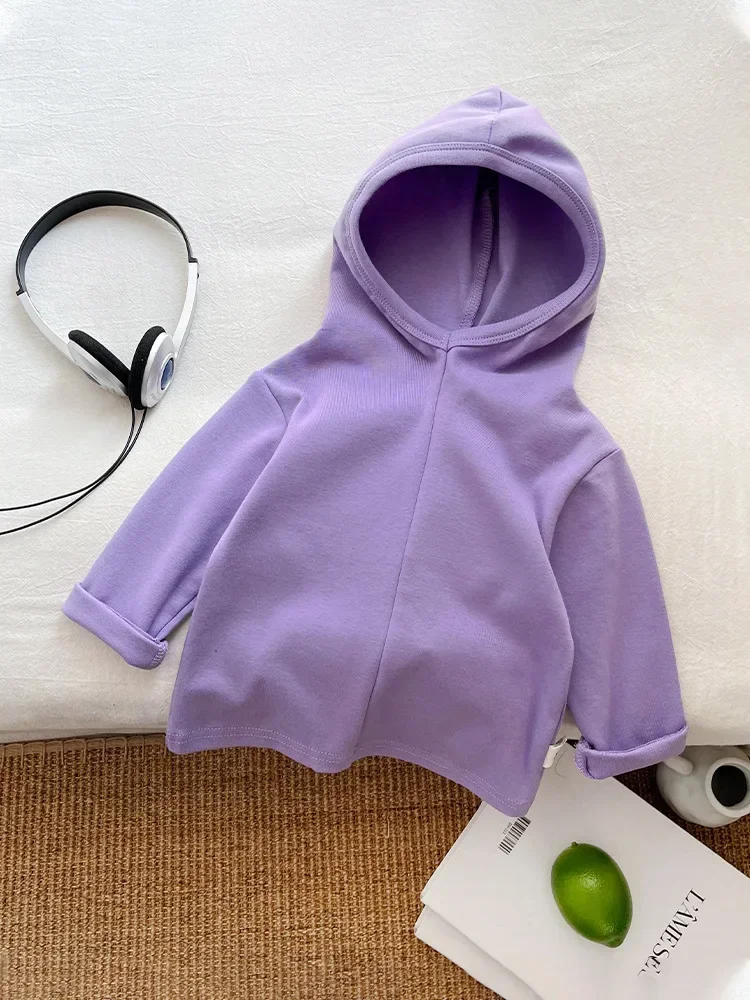 2024 otoño nuevo bebé de manga larga Casual sudadera abrigo sólido niños Sudadera con capucha niña infantil Tops de algodón ropa para niños pequeños