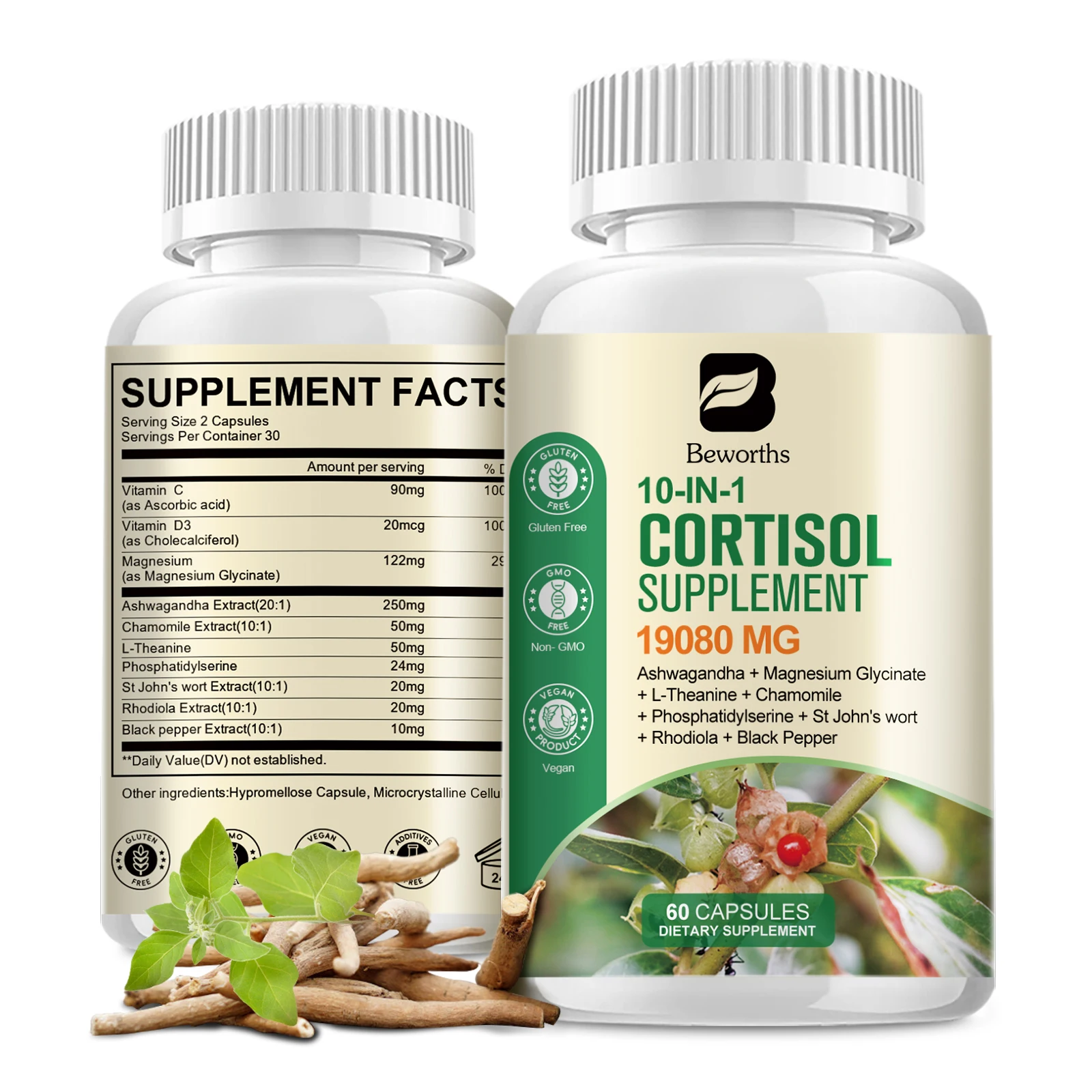 

Капсулы BEWORTHS с экстрактом ашваганды для здорового сна и успокоения, снятия стресса и балансировки уровня кортизола