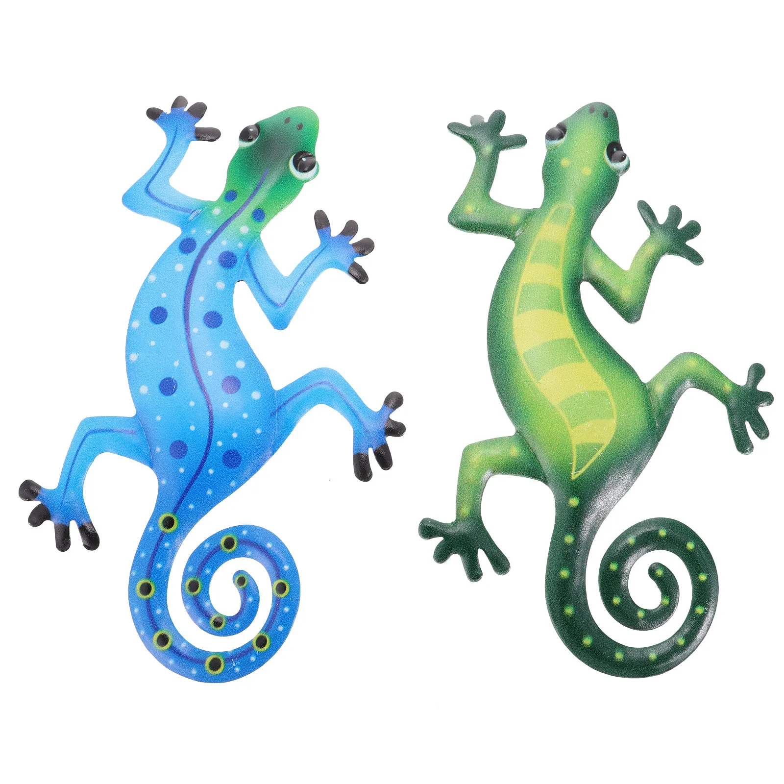 2Pcs Metal Gecko Wall Hanging Decor Colorful Textured Surface Lightweight Varnished Crafted Wall Art for Home Garden Door Window