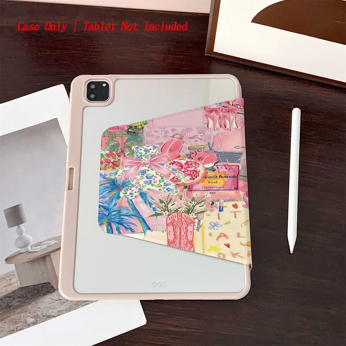 360 °   Custodia per iPad con supporto girevole ripiegabile per Apple - Antiurto e resistente all'usura - Stampa floreale rosa - Fit Pro/Air/Mini 2025