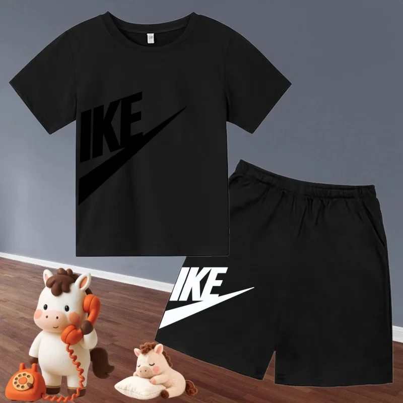 

Round-Neck T-shirt Kids Letters Print Cool Summer Boy Girl Student Holiday Gifts Casual Short-Sleeved+Shorts Jogging Sports Set