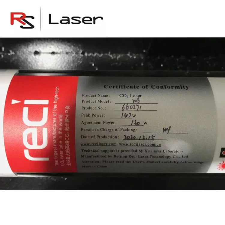 RS Reci T Series 75W 90W 100W 130W 160W CO2 Laser Tube T1 T2 T4 For CO2 Laser Cutting Machine