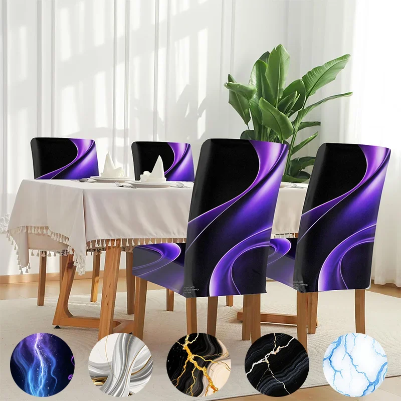 Elastic dining chair cover, black and purple gradual change of abstract design,  washable household dining chair cover