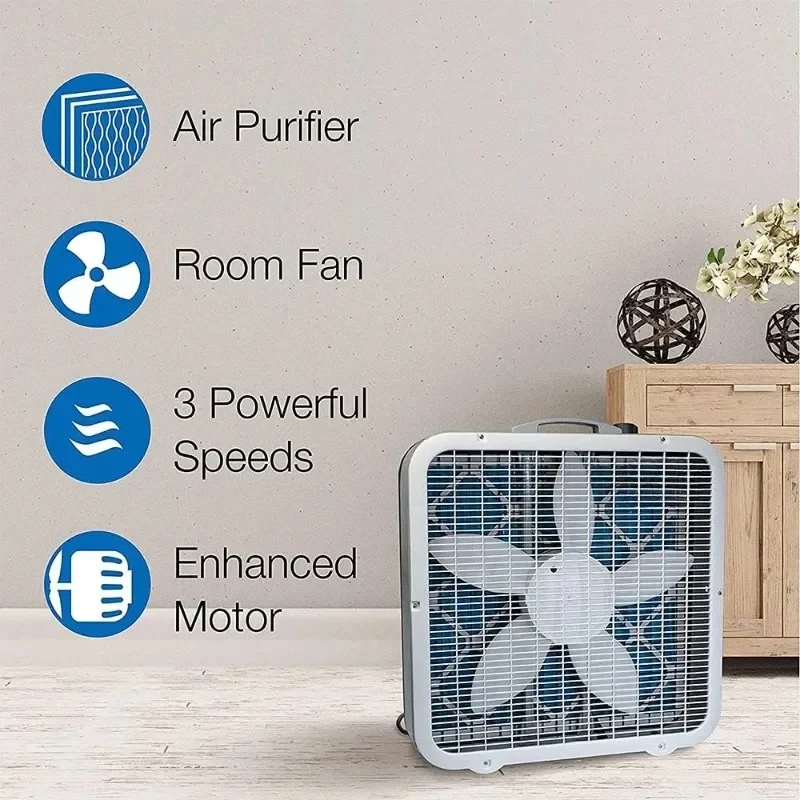 Box Fan and Air Purifier with Air Purification Filter To Purify The Air and Create A Cool Breeze