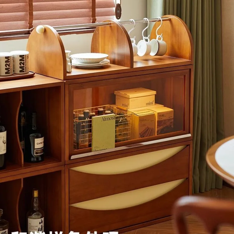 Estantería de madera maciza, vitrina de almacenamiento de combinación libre, pequeño apartamento, sala de estar, mueble de TV, armario lateral para comedor