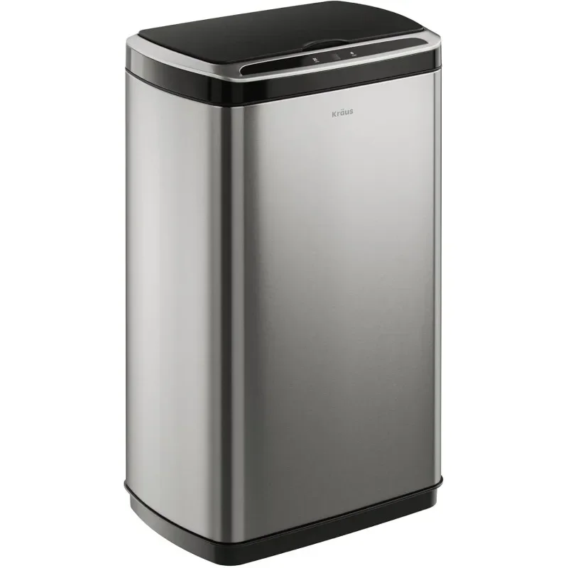 Rectangular 13 Gallon Hands-Free Motion Sensor Trash Can Battery Operated in Fingerprint Resistant Stainless Steel Finish