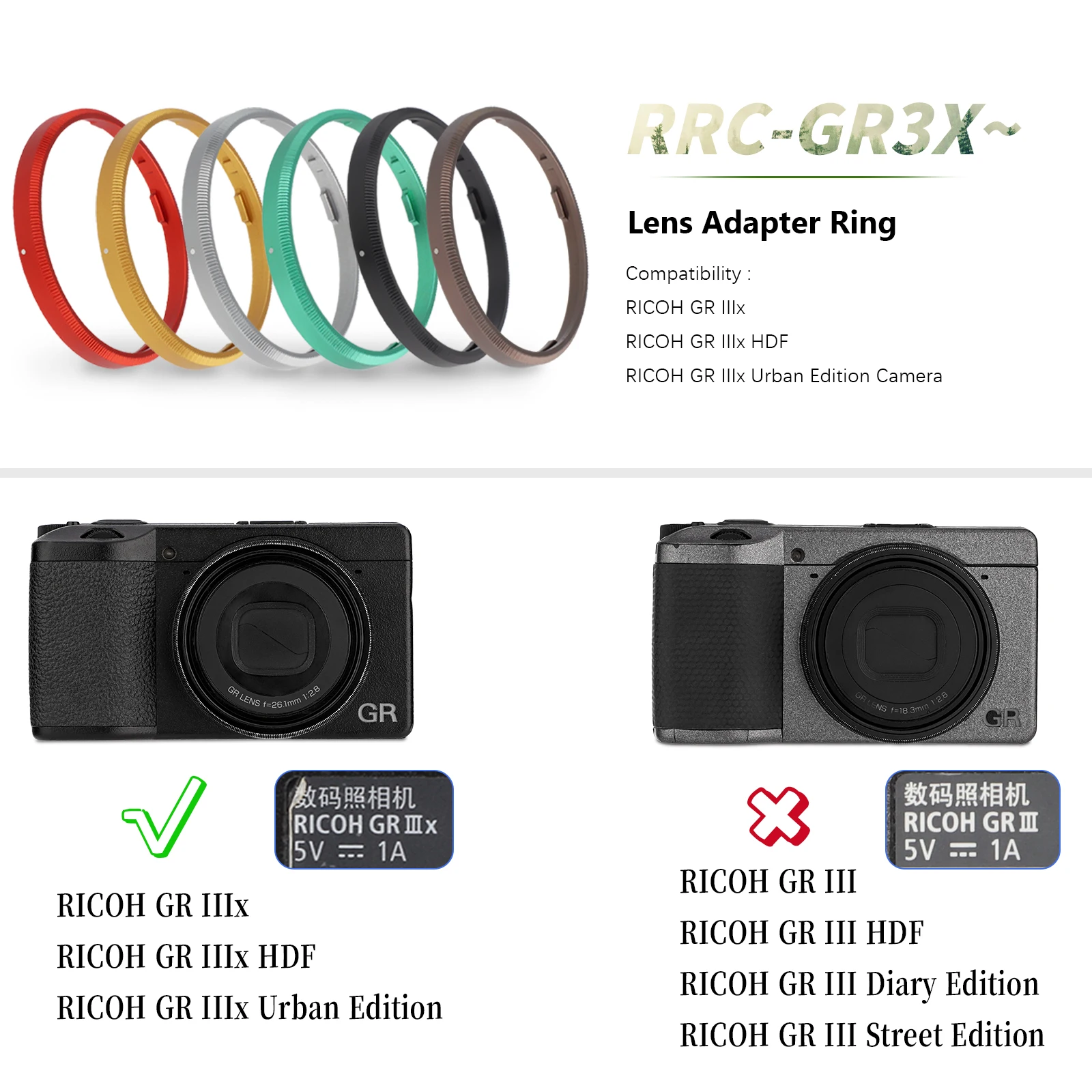 Haoge – bague de décoration en métal doré RRC-GR3Xk, pour caméra RICOH GR3X/GRIIIX, remplace GN-2