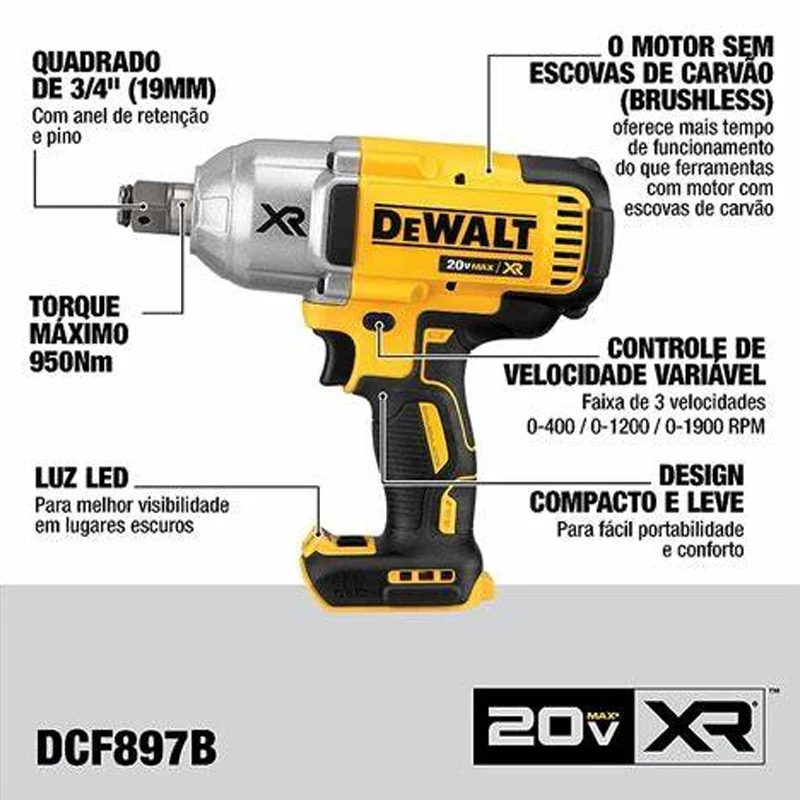 DEWALT DCF897 Brushless Cordless 20V Lithium Impact Wrench 3/4