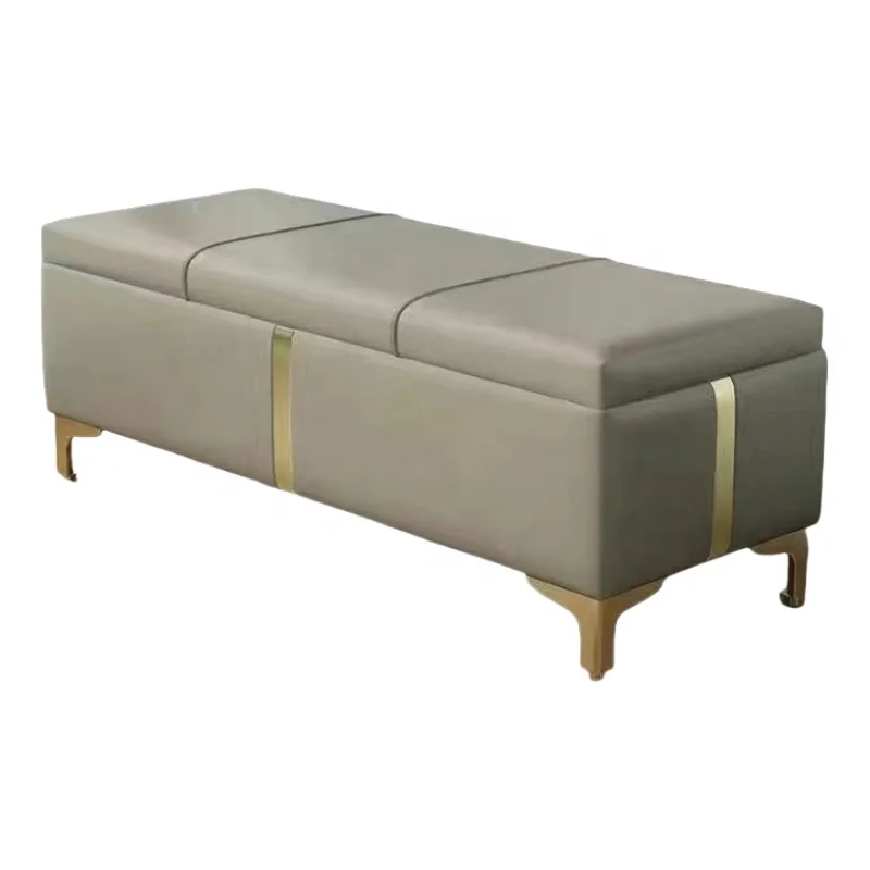 

Modern Luxury Nordic Sofa Accent Chair Leather Gold Bed Bench Stool Storage for Home Living Room Hotel School Apartment Entry