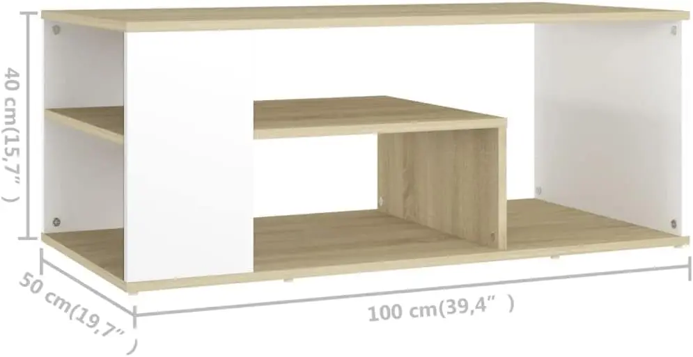 

Vidaxl Durable Coffee Table, Engineered Wood Center Table, White And Sonoma Oak, Modern Scandinavian Style Living Room