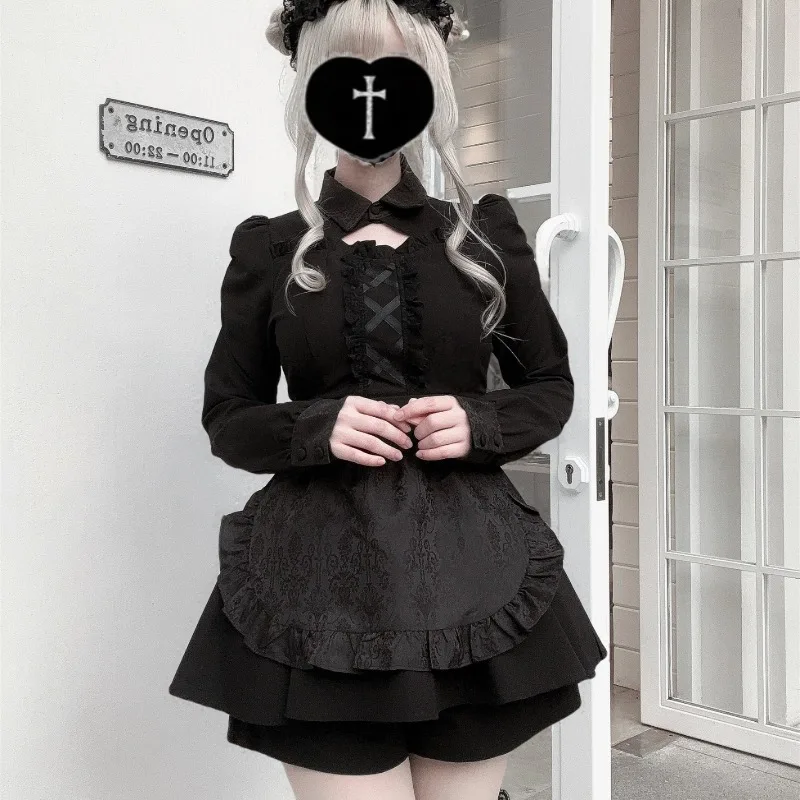 2025 الشتاء الذاتي دعم فستان السراويل خادمة الزي اليابانية Rojita نمط الحلو لطيف سليم صالح سراويل قصيرة قطعتين مجموعة #3