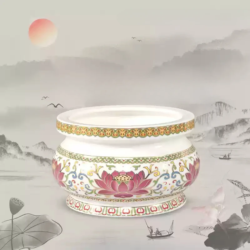 1PCS Ceramic White Lotus Incense Burner Home Offering Incense Burner Heart Sutra Buddha Hall Feng Shui Ornament incensory