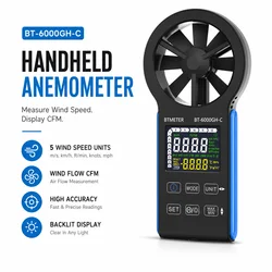 Rechargeable Waterproof Anemometer with Color Touch Screen - Measures Air Flow (0-999900 ft³/min) & Temperature, Data Hold