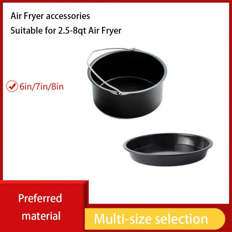 6/7/8Inch Round Cake Tins Non Stick Baking Pan Tray Mold Carbon Steel Bakeware Air Fryer Basket With Handles Baking Tools