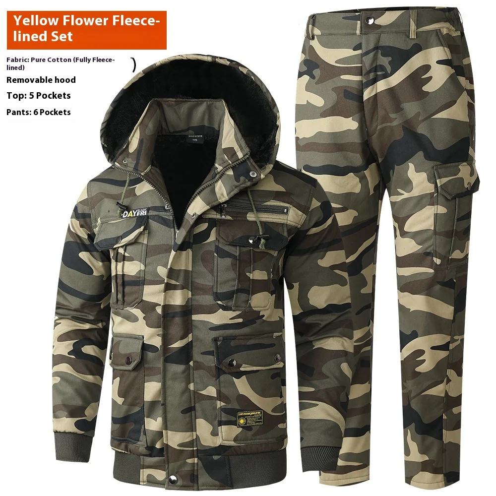 Conjunto de ropa de trabajo de algodón puro para hombre, traje de protección laboral de lana térmica gruesa, resistente al viento y al desgaste, a prueba de suciedad, invierno