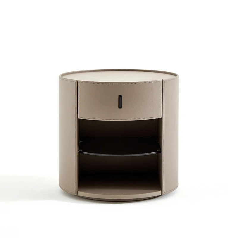 

Italian, minimalist, round, saddle leather, bedside table, high-end, bedroom, creative