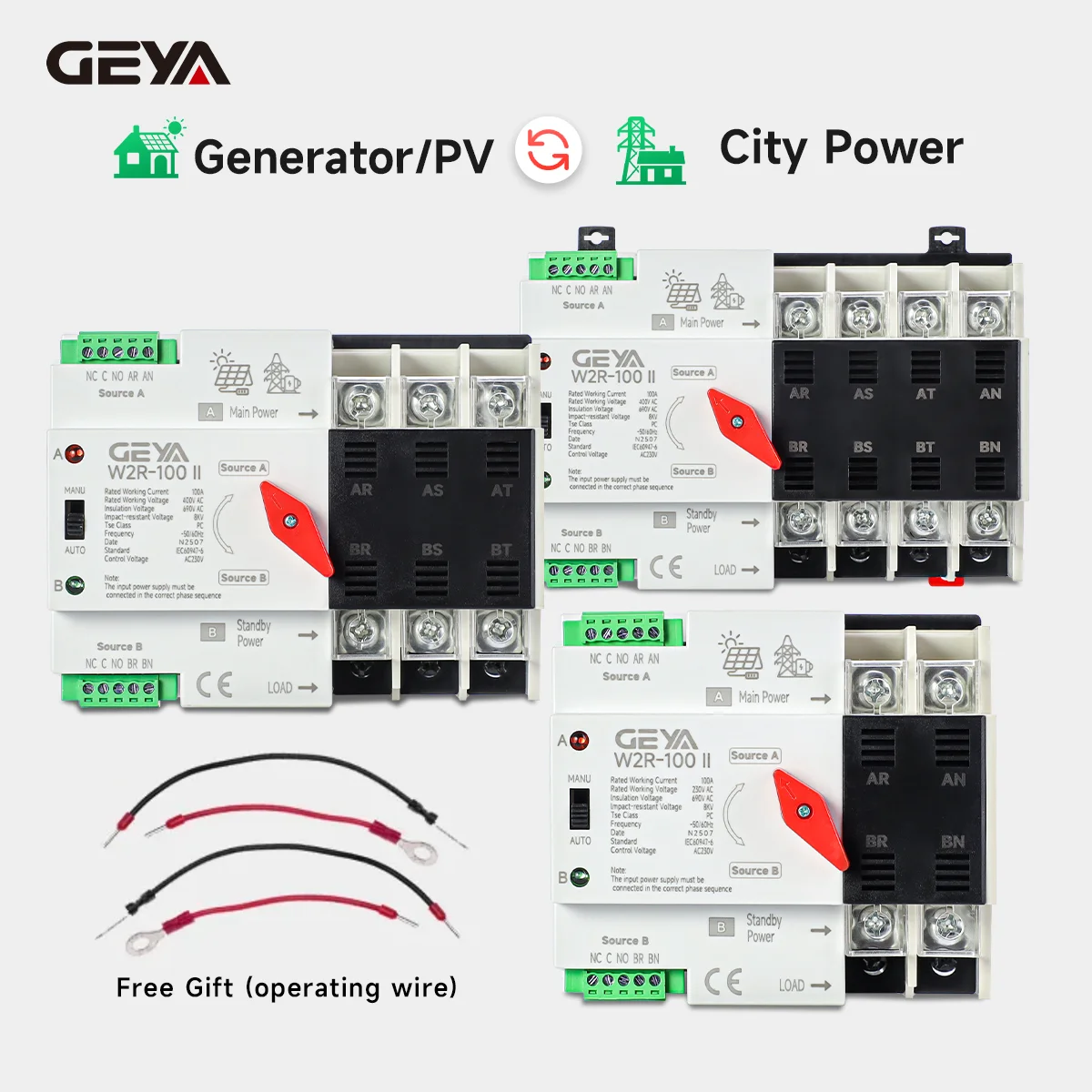 GEYA Generator/PV to City Power ATS Dual Power Automatic Transfer Switch Electrical Selector Uninterrupted Power 110V 230V
