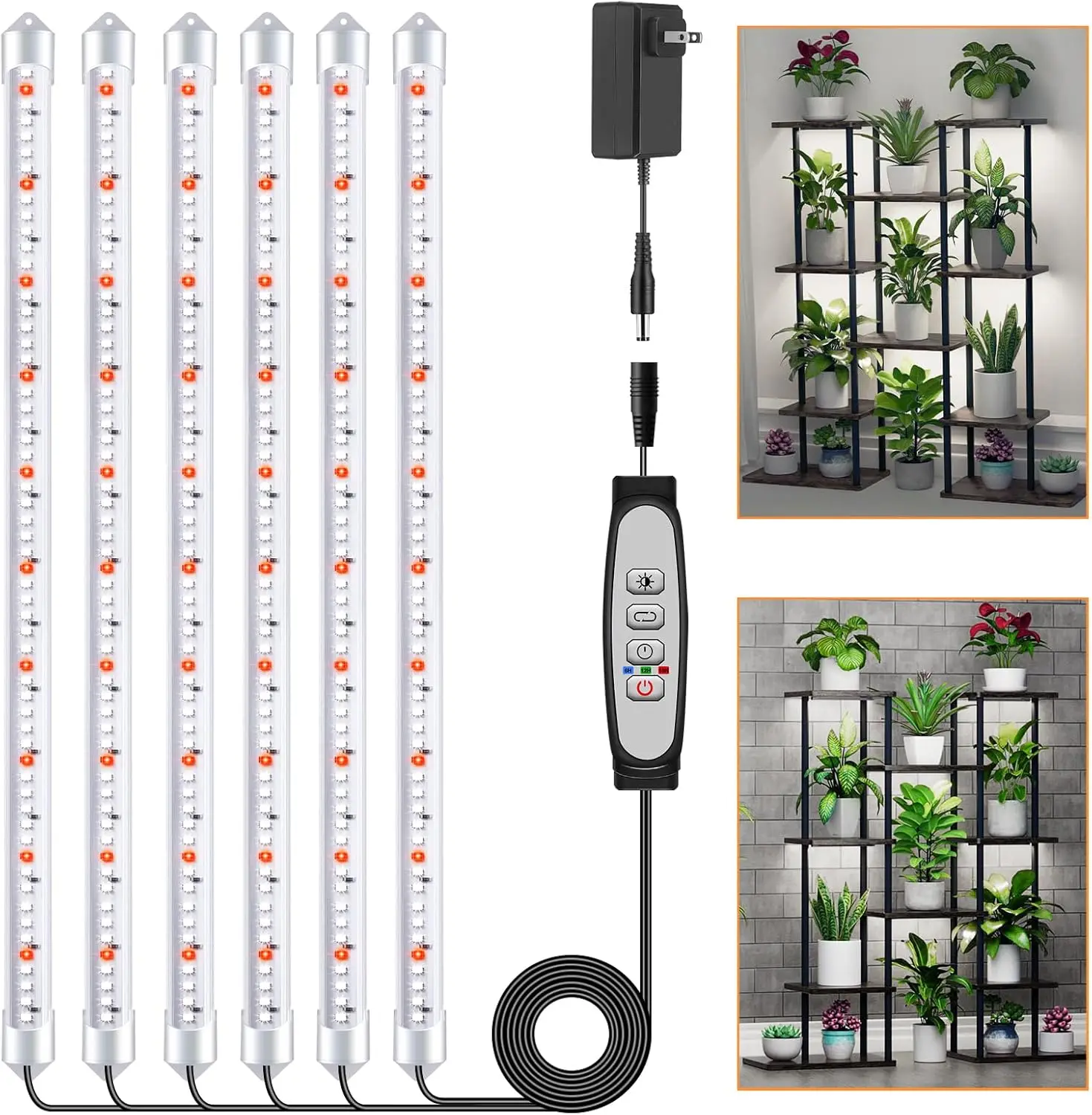 

16'' Grow Light Strips with Timer & Dimmer for Indoor Plants, 6 Bars Full Spectrum LED