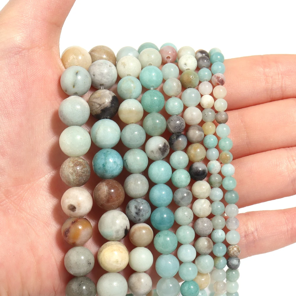 1 Strand Natural Amazonite Stone Beads Round Gem Loose Stone Bead for Jewelry Making DIY Charms Bracelet Necklace Accessories