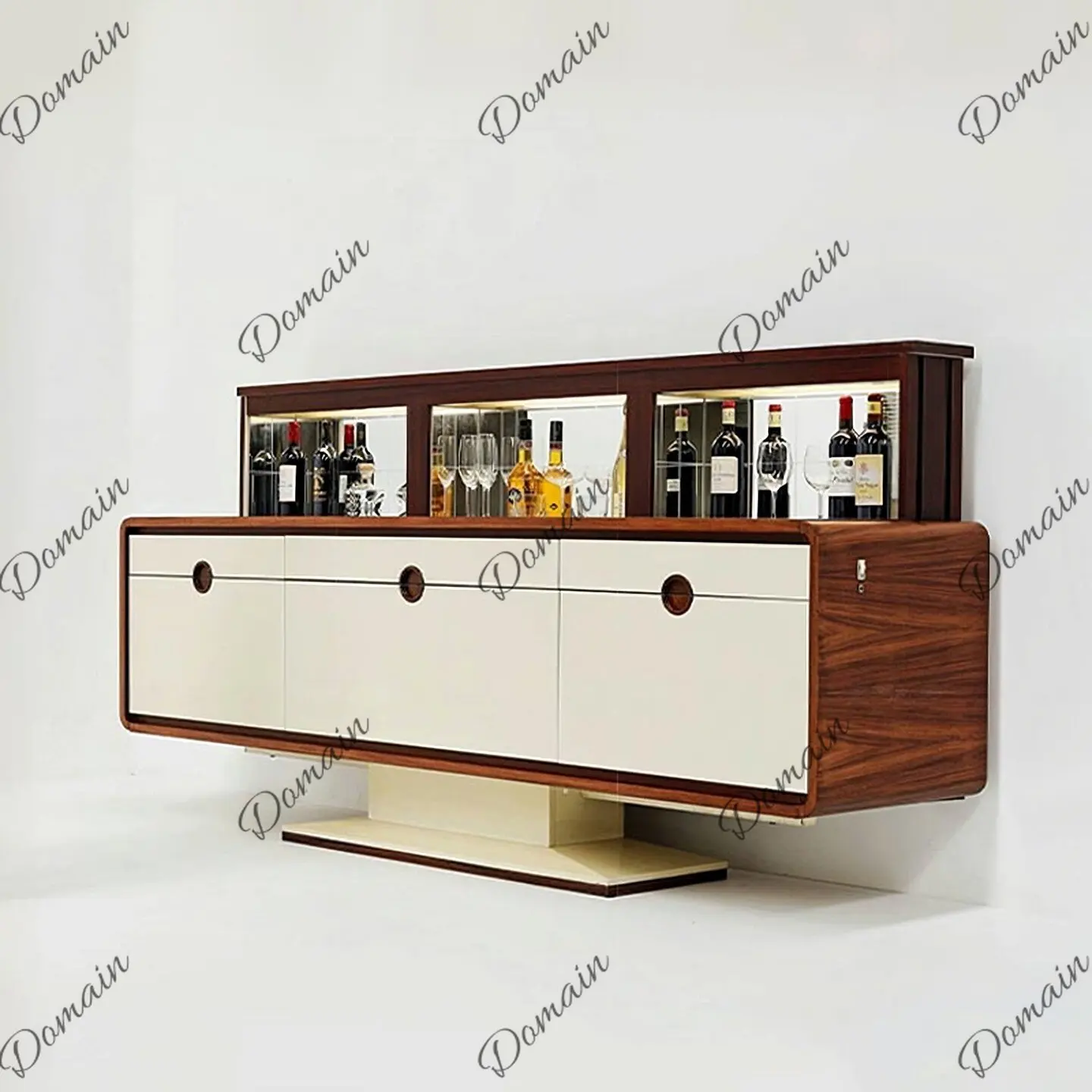 Luxury Electric Lift Wine Cabinet for Home Villa Modern Glass Display Cabinet with LED Light Solid Wood Storage