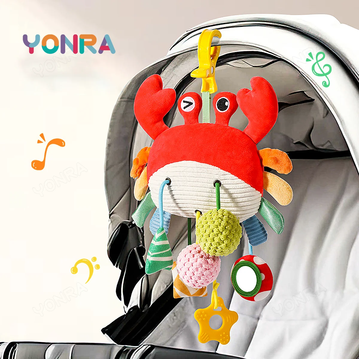 Giocattoli sensoriali in peluche con cordino con sonaglio Giocattoli Montessori per neonati Cellulari per bambini per culle Regali di compleanno Giocattoli da viaggio
