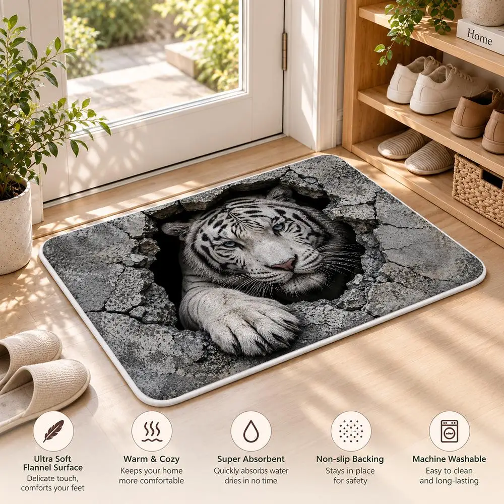 Animals in the Wall Floor Mat Flannel Rug Soft Non Slip Washable Door Mat for Bathroom Bedroom Kitchen Home Decor 3