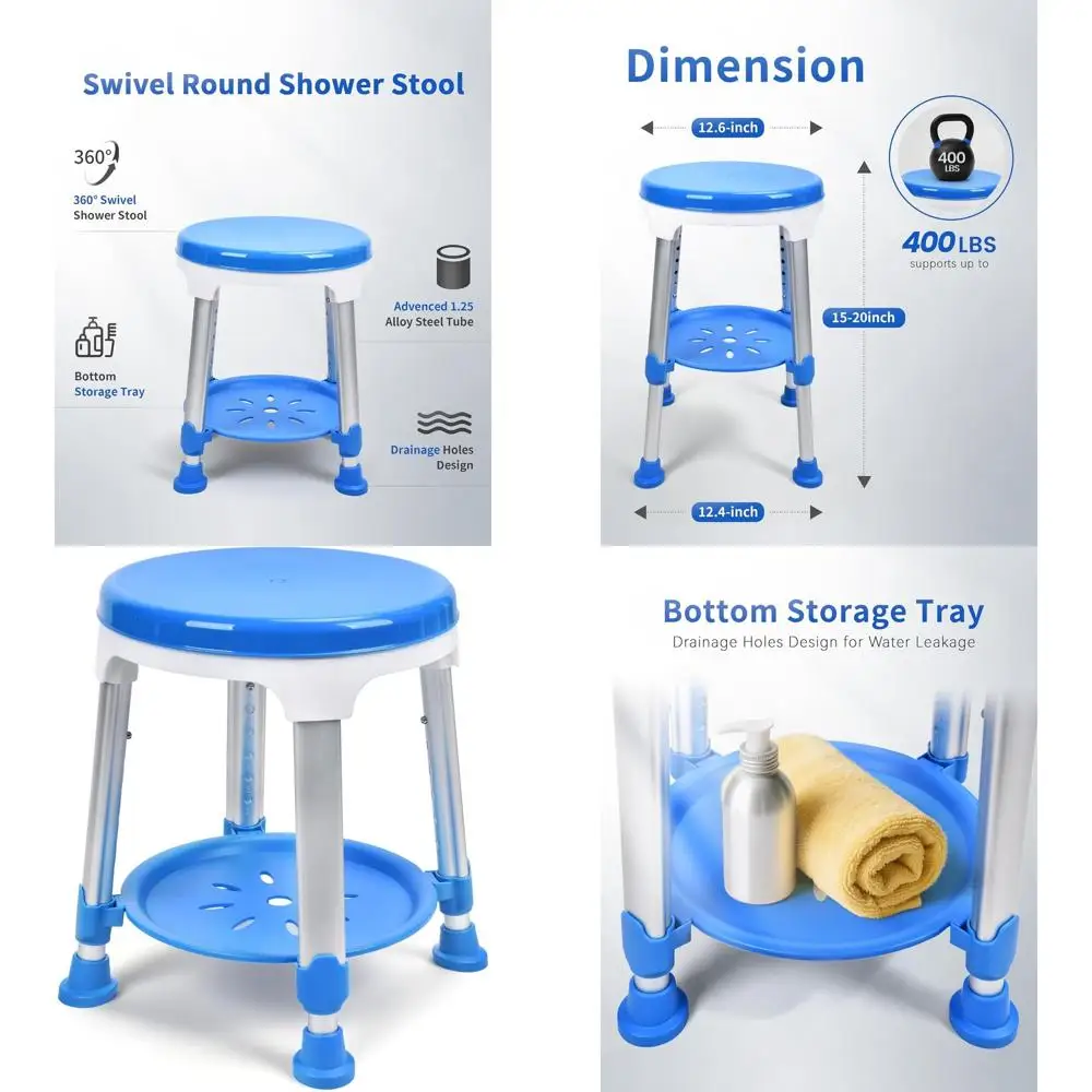 

Сверхмощный 360° ° Поворотное сиденье для душа для пожилых людей и инвалидов, регулируемая по высоте, вместимость 400 фунтов, модель 797E