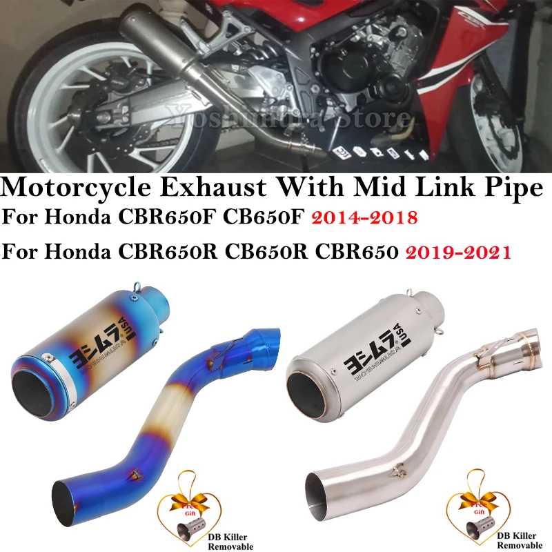 For HONDA CB650F CBR650F 2014-2018 CB650R CBR650 2019-2021 Motorcycle Exhaust Escape Carbon Muffler Mid Link Tailpipe DB Killer