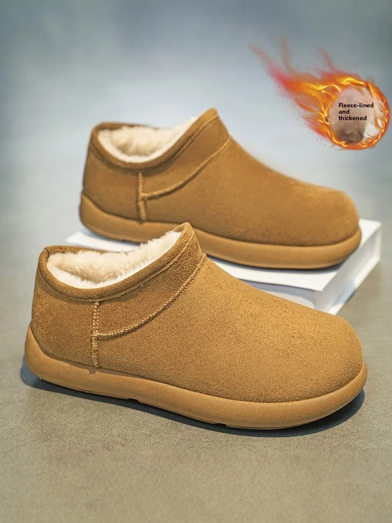 Men's Winter Snow Boots Fur Lined Warmth Waterproof Retro Potato Buckle Thick Bottom round Toe Mid-Calf Casual Fashion Boots
