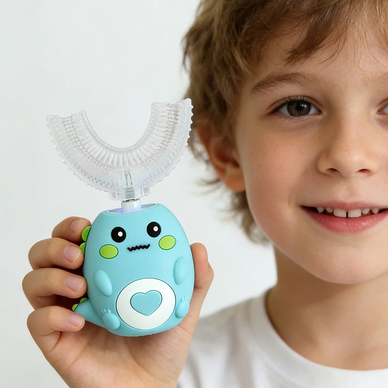 Kids 360 U Shape Electric Toothbrush Cartoon Silicone Soft Bristle USB Rechargeable Oral Care Travel Home Gift Children