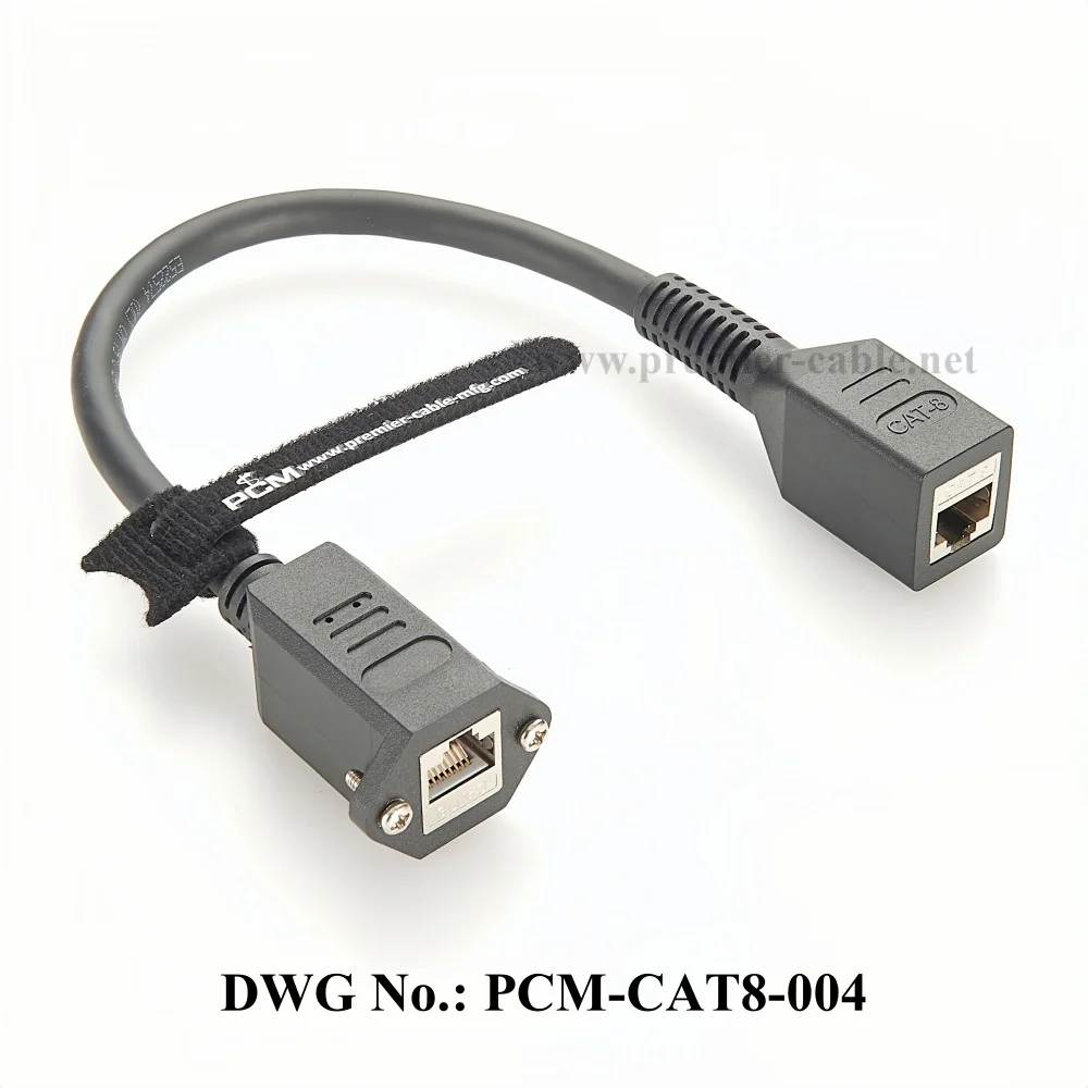 Cat8 RJ45 LAN kabel Patch Ethernet, kabel Ethernet kecepatan tinggi RJ45 perempuan Ke perempuan sekrup Panel flensa 40Gbps