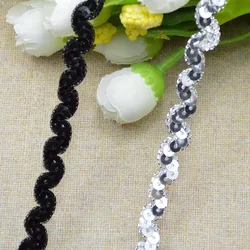 5 metri 8mm di larghezza nero argento nastri di pizzo paillettes S strisce Appliqued Trim intrecciati costumi Cosplay cucito abbigliamento finiture