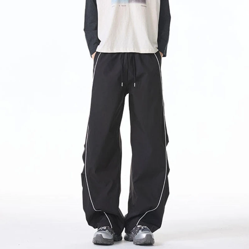 Luzhen cor contraste listra decorar solto em linha reta calças casuais dos homens 2025 rua de alta qualidade perna larga calças esportivas jy3692