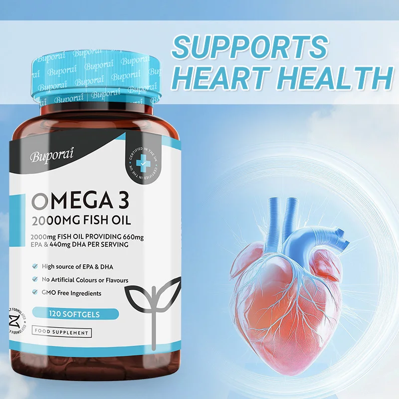 Omega 3 Fish Oil 2000mg - Improves The Body's Immune Resistance, Gluten Free, Helps Maintain Eye, Heart and Brain Health