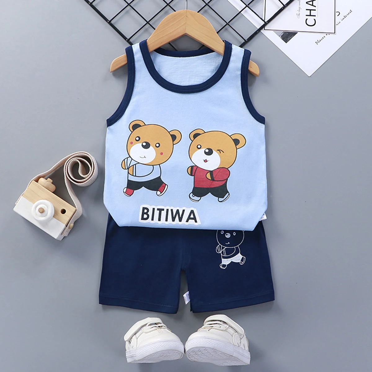 Sleeveless Tshirt Shorts Two Piece Casual Sports Cotton Wear Babies Boys Round Neck Tops Set Cartoon Printed Summer Clothing image 5