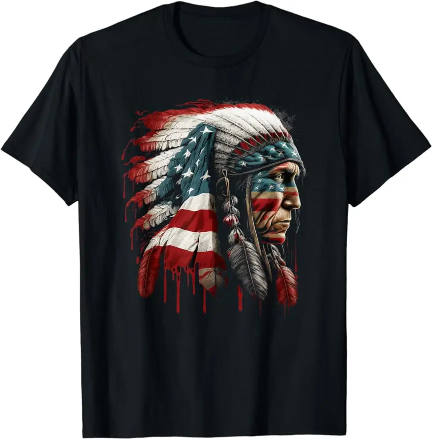 Indigenous Heritage Colorful Feathers Indian Native American T-Shirt Best Selling Four Seasons Man Indianer Motorcycle TShirt