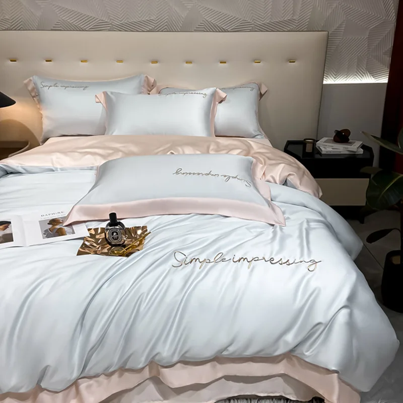 Class A 200 thread Lyocell Lanjing Tencel 4-piece set with silky smooth nude sleeping sheets, duvet covers, ice silk bedding