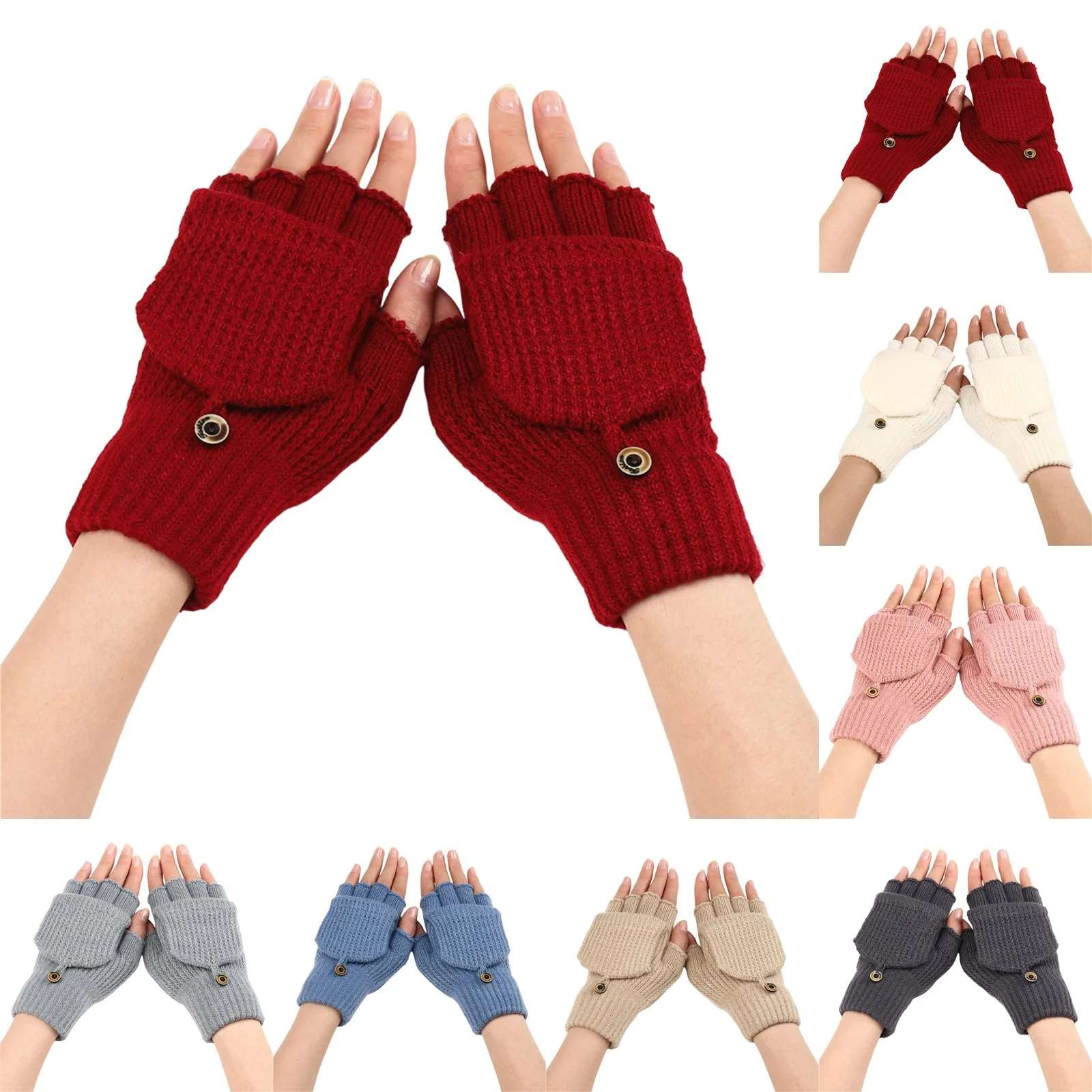 

Men's and Women's Solid Color Half Finger Gloves Winter Thicken Warm Touch Screen Gloves Student Writing Open-finger Gloves