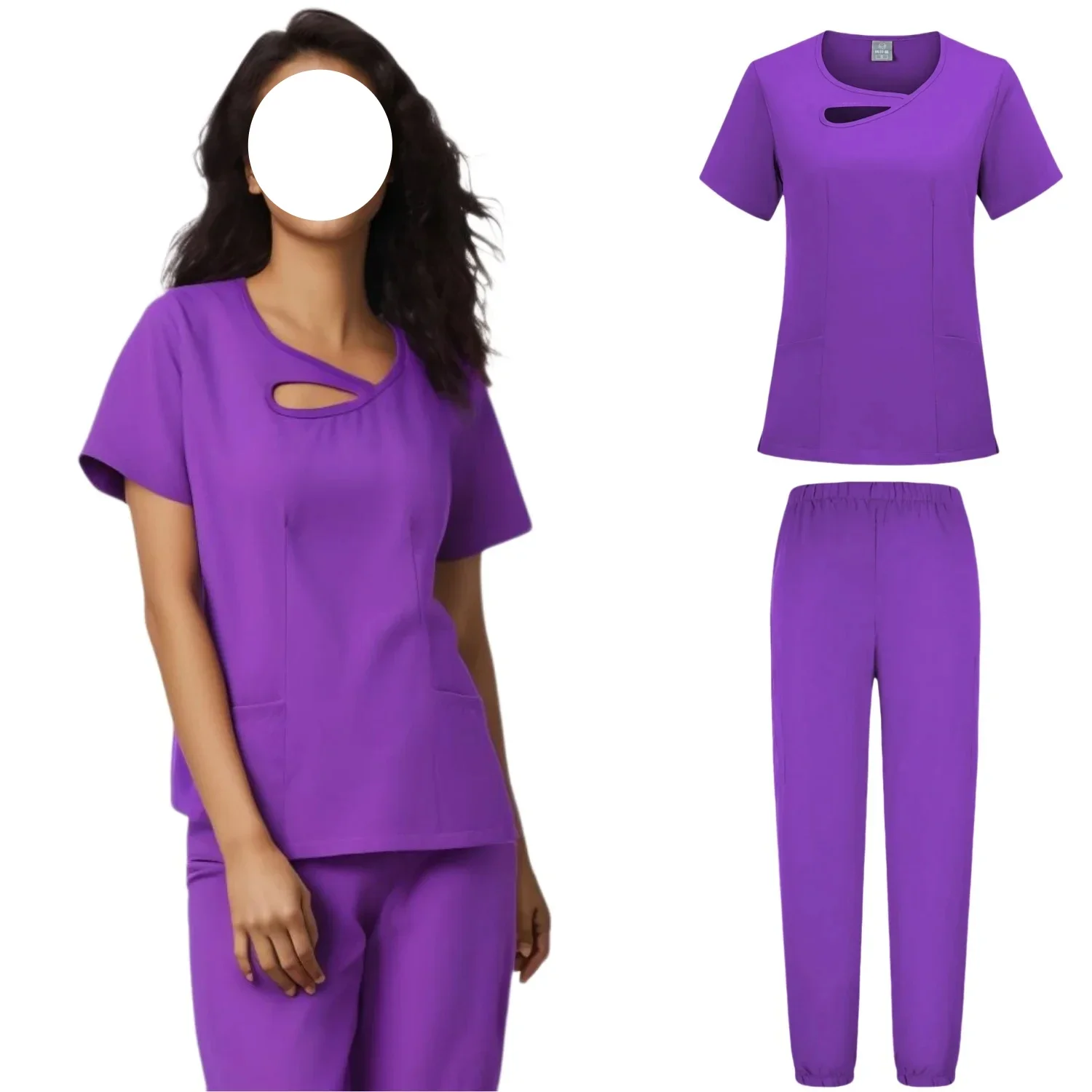 Uniformes médicos de spandex e estiramento para mulheres, logotipo personalizável, conjunto de esfrega hospitalar, uniforme de enfermeira, novo design