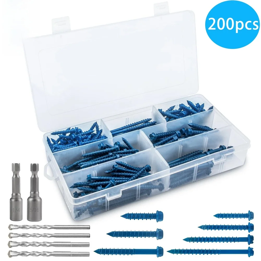 200pcs Hexagonal Head Self Drilling Screws With Washer Finish For Wood Brick Concrete 4cm Long Carbon Steel Hand Tools